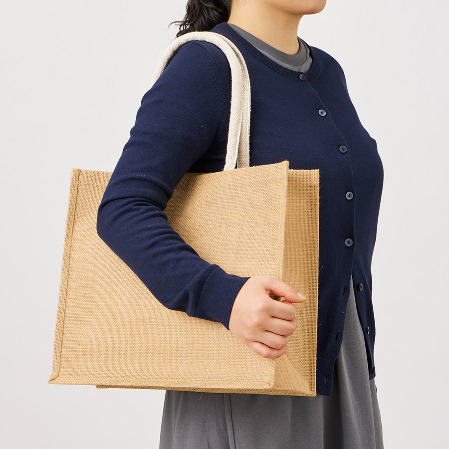 ジュートスクエアトート（ML）ワイド　ナチュラルベージュ