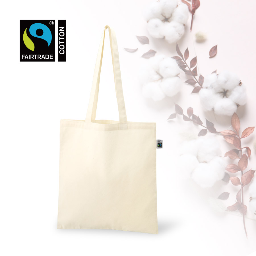 TR-1401-008フェアトレードコットンカジュアルフラットバッグ（L）　ナチュラル