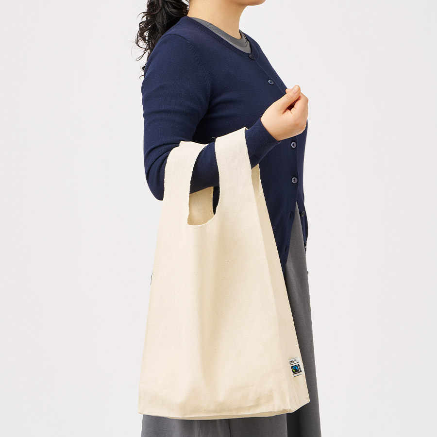フェアトレードコットンマチ付マルシェバッグ　ナチュラル