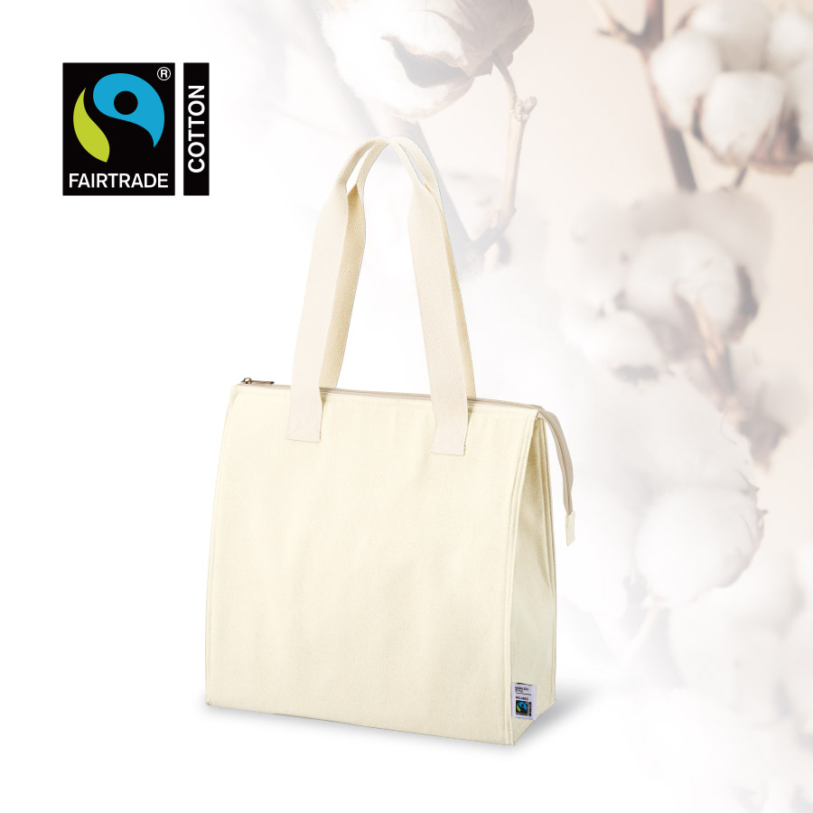 TR-1404-008フェアトレードコットンスクエア保冷トート（M）　ナチュラル