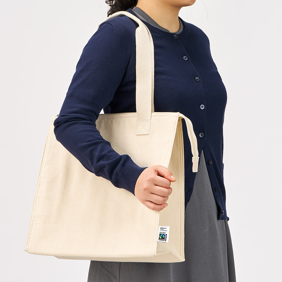 フェアトレードコットンスクエア保冷トート（M）　ナチュラル