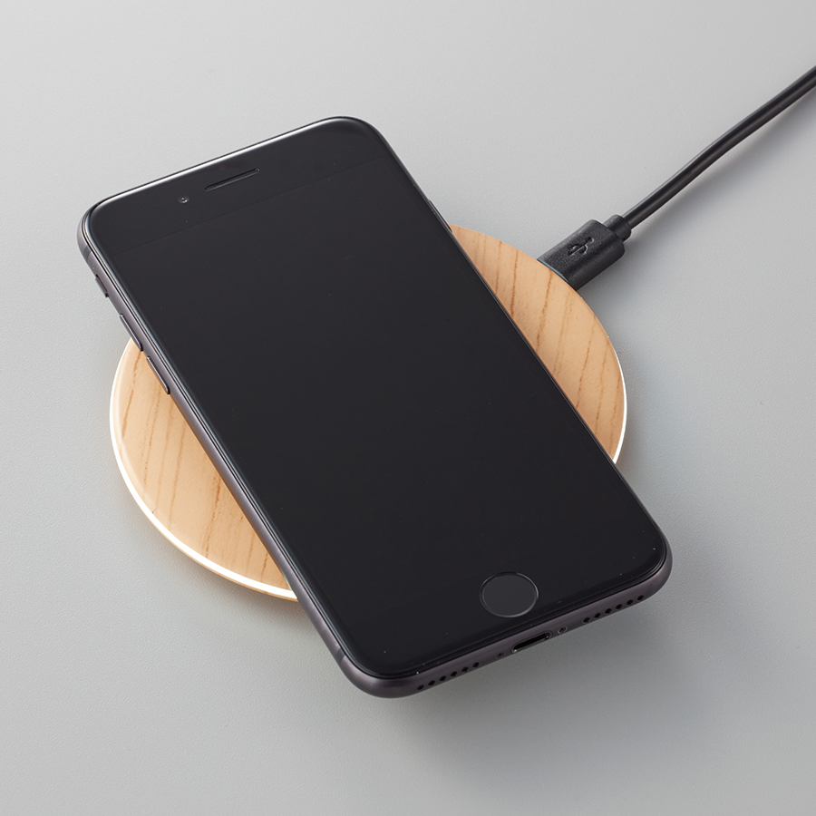 木目調ワイヤレス充電器　ラウンド10W