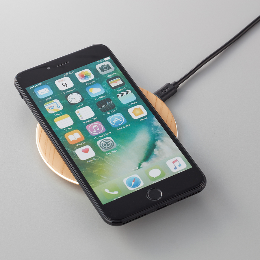 木目調ワイヤレス充電器　ラウンド10W