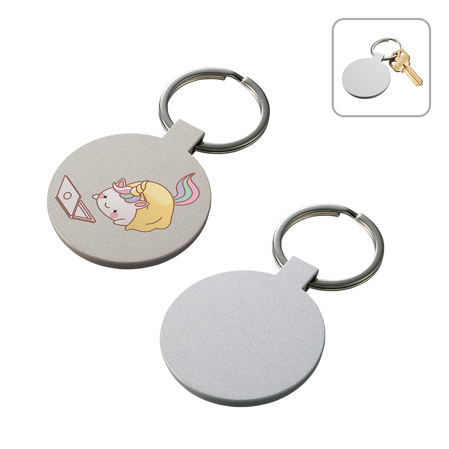 TS-1671-005ミラー付メタルキーホルダー（ラウンド）　マットシルバー