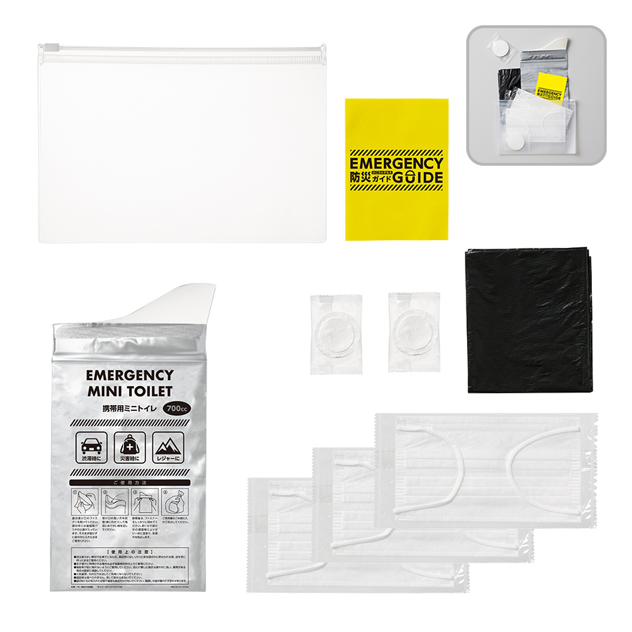 TS-1680-004防災衛生6点セット　ポーチタイプ　クリア