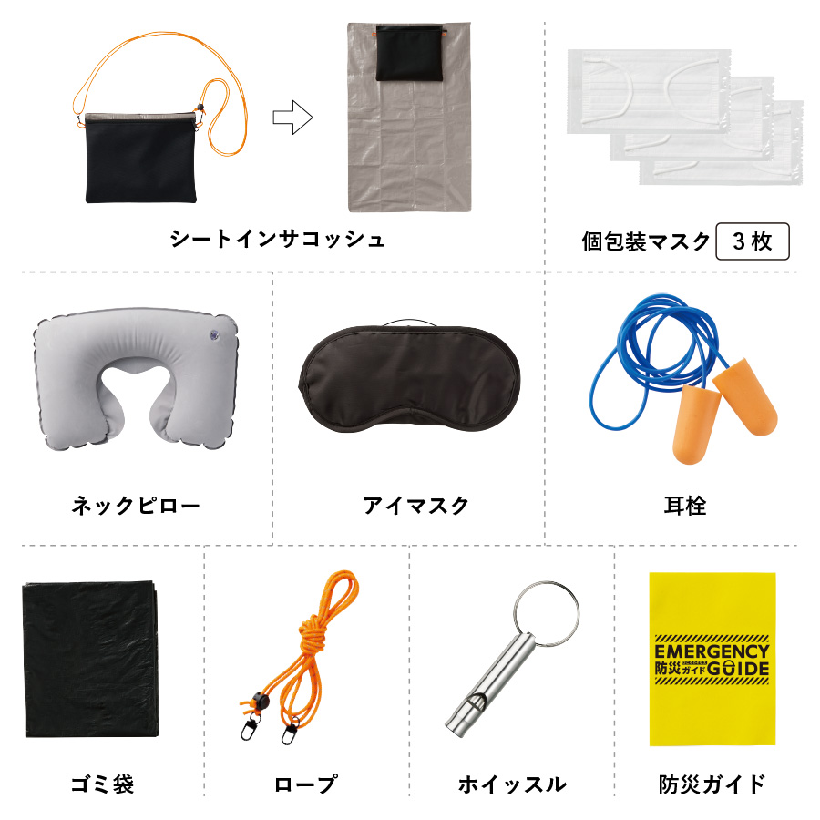 【先行掲載】防災緊急10点セット　シートインサコッシュタイプ　ブラック