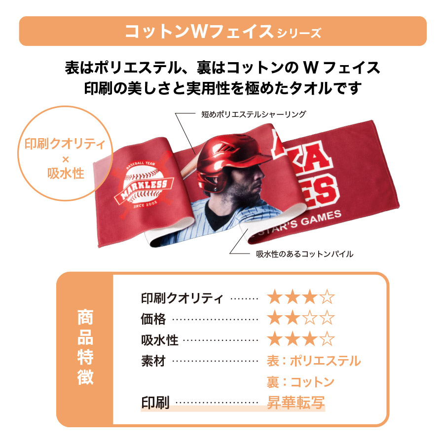 コットンWフェイス　ミニタオル　昇華転写対応