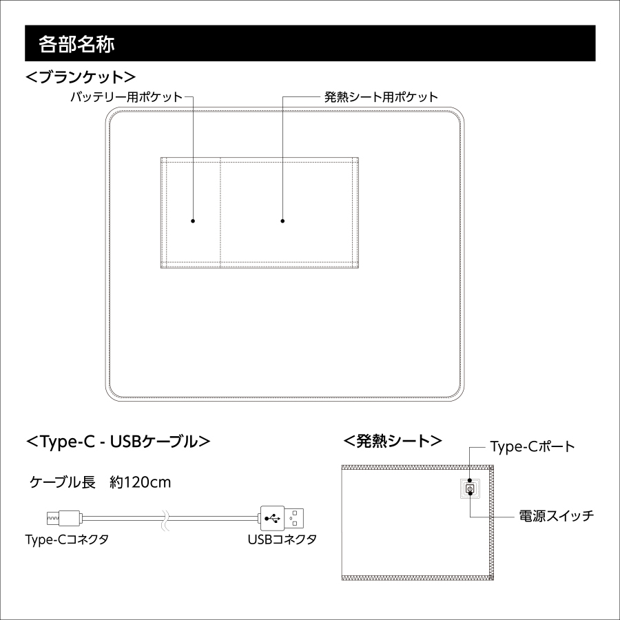 USBホットブランケット　ネイビー