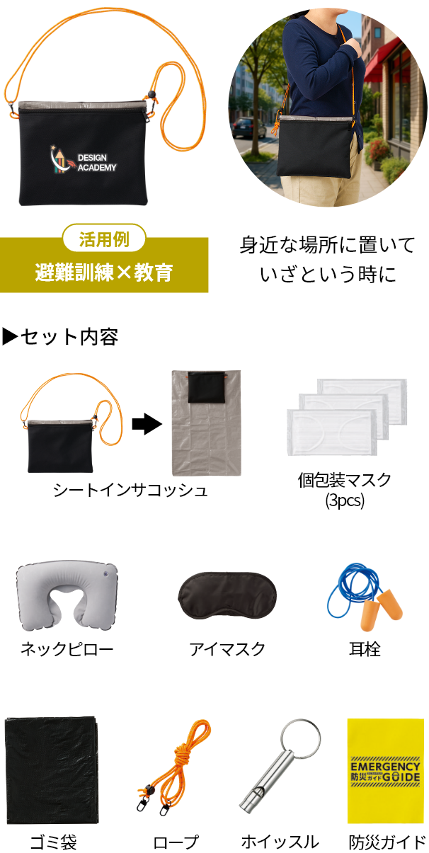 防災緊急10点セット シートインサコッシュタイプ