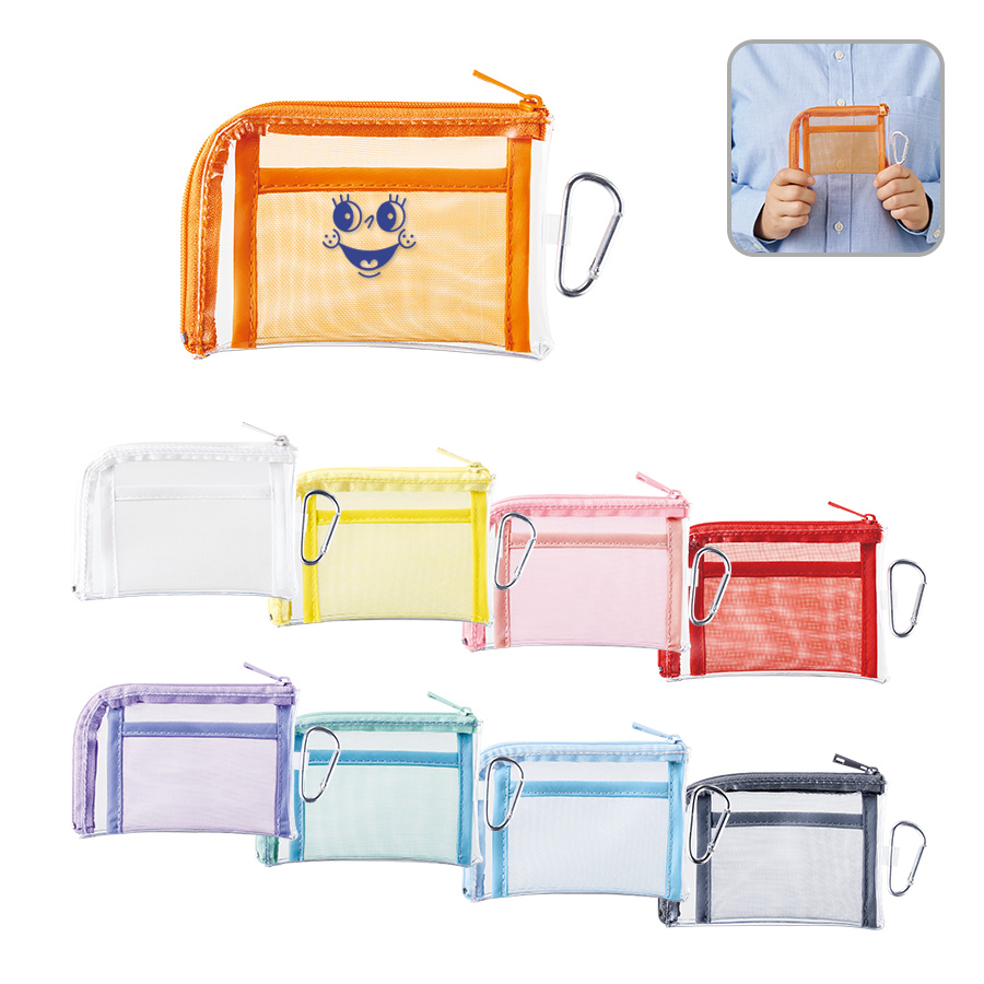 メッシュポケットクリアミニポーチ(カラビナ付)